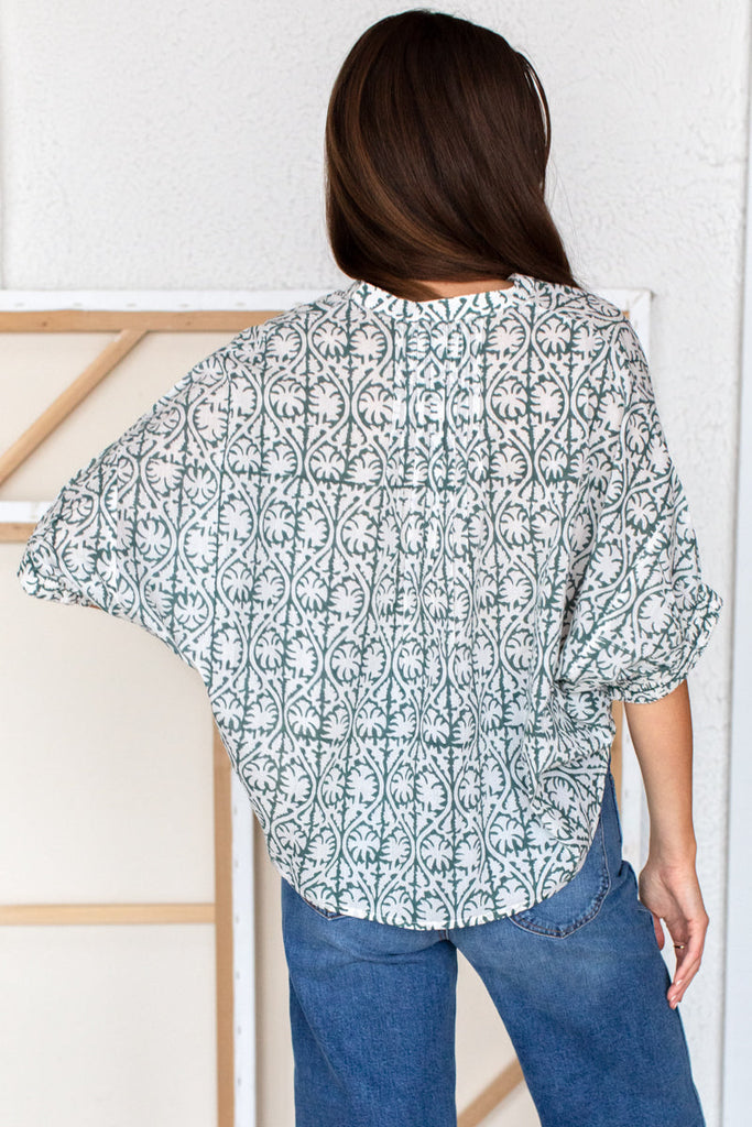 Mandarin Collar Top: Etoile Vine Forest